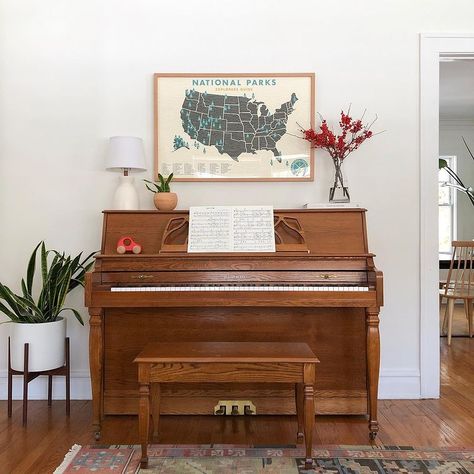 Olivia on Instagram: “In lieu of a TV. We got rid of ours after Carter was born and haven’t looked back. Now one of my kids just needs to learn to play. 😜🎹” Piano Decor, Schoolhouse Electric, A Tv, Chic Decor, Looking Back, To Play, To Learn, Piano, Tv