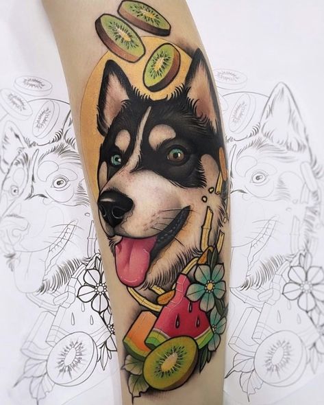 Traditional Dog Tattoo, Pet Portrait Tattoo, Animal Art Reference, Dog Portrait Tattoo, Dog Tattoo Ideas, Hat Art, Tattoo Color, Tattoo Board, Dog Tattoo