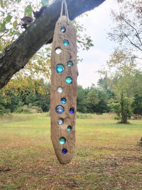 Suncatcher, Wood Sky and Water, Driftwood With Glass Highlights - Etsy Driftwood Wind Chimes, Sky And Water, Driftwood Houses, Lake Decor, Driftwood Crafts, Beach Quotes, Beach Crafts, Crafts To Do, Suncatchers