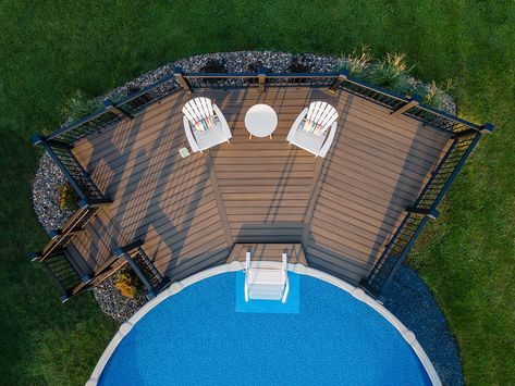 Above Ground Pool Small Deck, Pool Deck Diy, Rectangular Above Ground Pool Deck Ideas, Trex Deck Around Above Ground Pool, Deck Around Pool, Wood Pool Deck Above Ground, 18ft Above Ground Pool Deck, Attractive Above Ground Pool, Trex Enhance