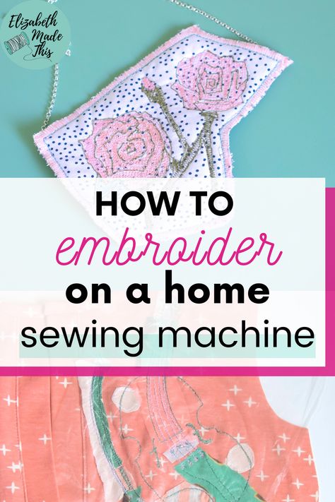 You totally don't need a big fancy embroidery machine to add some diy embroidery to your next sewing project. Learn how to embroider on a home sewing machine   grab a free embroidery template for you to practice your new embroidery skills. |elizabethmadethis.com #embroidery #diyembellishment Embroidering Machine, Fabric Dyeing Techniques, Fancy Embroidery, New Embroidery, Sewing Machine Embroidery, Embroidery Template, Home Sewing, Free Motion Embroidery, Sewing Tutorials Free