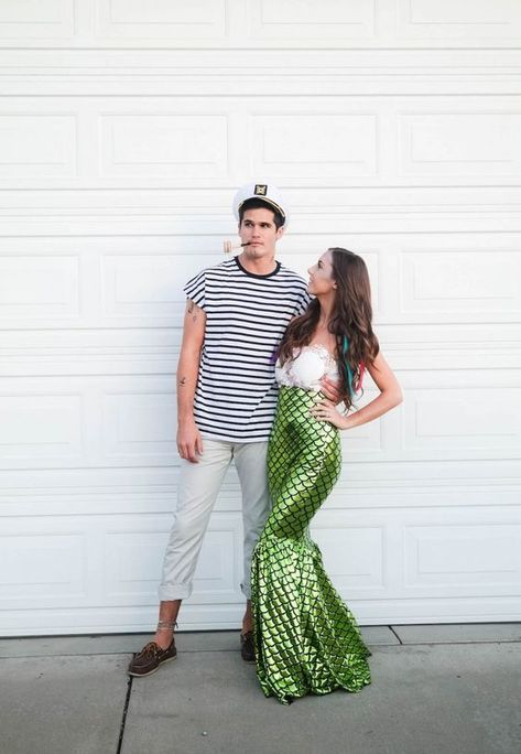 7 Creative Couples Halloween Costumes Ideas - Lolly Jane Creative Couples Halloween Costumes, Halloween Costume Couple, Costume Couples, Couples Costumes Creative, Costume Mermaid, Unique Couple Halloween Costumes, Sailor Costume, Couples Halloween Costumes, Costume Carnaval