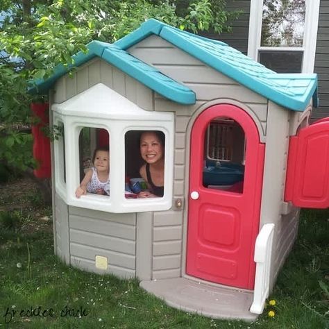 Step 2 Playhouse, Step 2 Playhouse Makeover, Plastic Playhouse Makeover, Plastic Playhouse, Playhouse Makeover, Woodland Cottage, Suburban House, Brown Walls, Flipping Houses