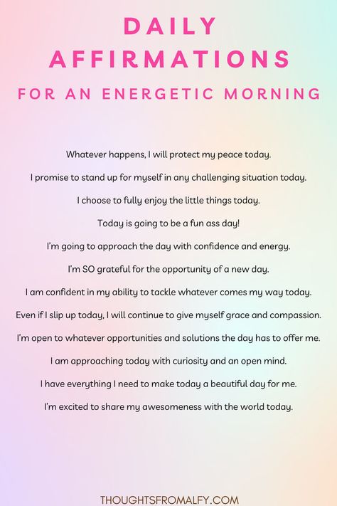 Click the link for a list of positive morning affirmations to start your day with energy and confidence! Your morning can make or break your day so you deserve to start it by speaking words of enouragement and positivity to yourself every day. Morning Affirmations To Start Your Day, Positive Morning Affirmations, Positive Morning, Bullet Journal Quotes, Positive Outlook On Life, Affirmation Of The Day, Boost Your Mood, Daily Affirmation, Daily Positive Affirmations