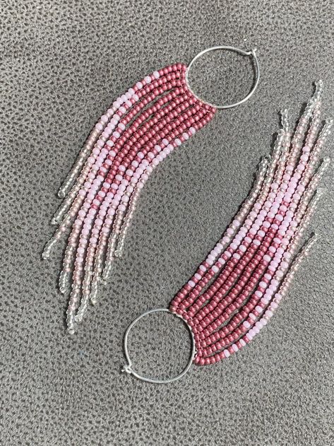 Beaded Hoop Earrings Pink Ombré Fringe Valentines Day Gift - Etsy Beaded Fringe Hoop Earrings, Pink Fringe Earrings, Pink Beaded Earrings, Art Selling, Fringe Hoop Earrings, Selling Ideas, Sterling Jewelry, Earrings Pink, Metallic Pink