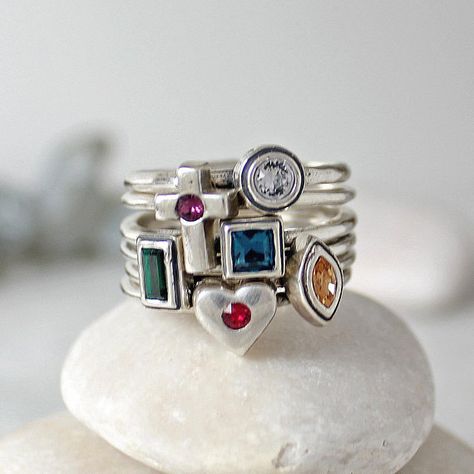 Pearl Engagement Ring Set, Mothers Ring Stackable, Stackable Birthstone Rings, Rings Minimalist, Family Ring, Birthstone Stacking Rings, Mothers Ring, January Birthstone Rings, Garnet Engagement Ring