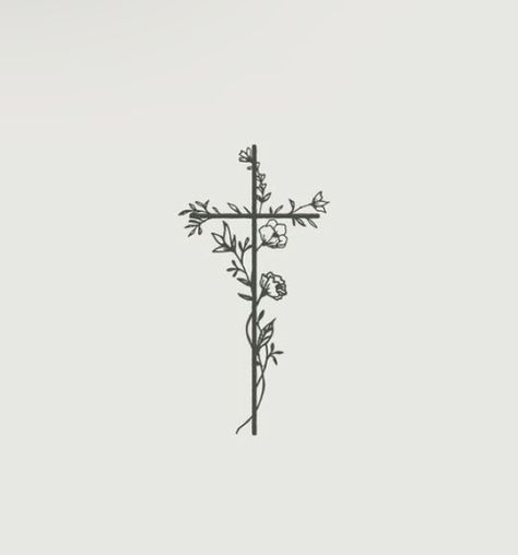 Cross With Carnations Tattoo, Cross Grace Tattoos For Women, Cross And Flowers Drawing, Small Cross With Flowers Tattoo, Cross Tattoo Flowers, Cross Sternum Tattoo Women, Western Themed Tattoos, Cross With Flowers Tattoo For Women, Floral Cross Tattoos For Women