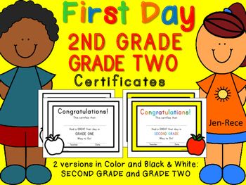 Second Grade  / Grade Two - First Day of School Certificate - Surprise your students on their very first day of school with this fun souvenir letting them know they did great! Product Details: Includes 2 pages of certificates   "Second Grade" and "Grade Two" (in color and black and white)  Print the page you need, add your student's name, then sign and date it  Attach a little candy or pencil to each certificate for an additional treat What a wonderful keepsake for any child to have! First Day Of School Certificate, Coins Kindergarten, First Day First Grade, Senior Kindergarten, Behavior Management Chart, Kindergarten Certificates, School Certificate, Sight Word Cards, Spring Math