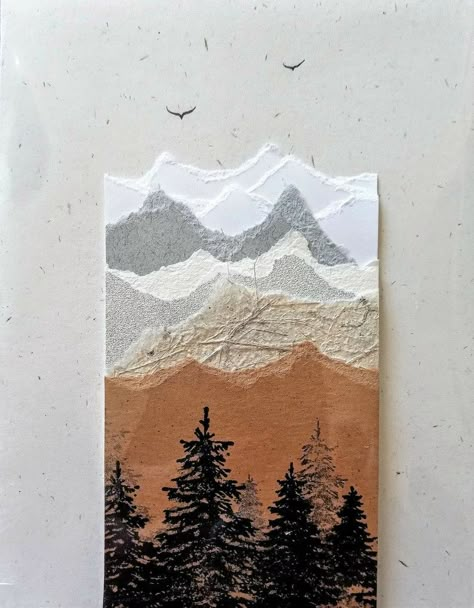 Nature Cards Handmade, Crafts With Scrapbook Paper, Collage Cards Handmade, Cards Handmade Ideas Creative, Greeting Cards Handmade Creative Design, Handmade Greeting Cards Ideas, Cute Handmade Cards, Mountain Craft, Masculine Cards Handmade