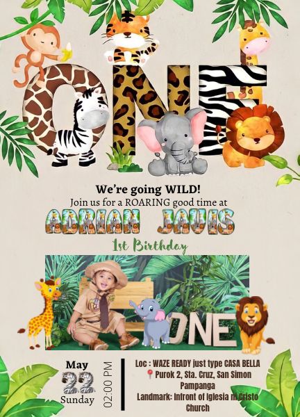 Jungle Theme Birthday Party Invitations, Safari Theme Birthday Party, Safari Cupcakes, Safari Birthday Party Decorations, Jungle Birthday Invitations, Jungle Theme Cakes, Safari Invitations, Birthday Invitation Card Template, Baby First Birthday Cake