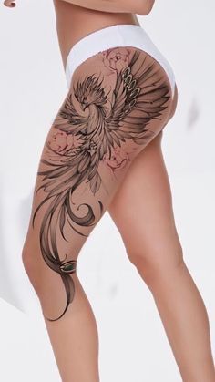 Phoenix Tattoo Women, Feniks Tattoo, Tattoo Bein Frau, Phoenix Tattoo Sleeve, Tato Phoenix, Phoenix Tattoo Feminine, Hip Thigh Tattoos, Phoenix Tattoo Design, Hip Tattoos Women