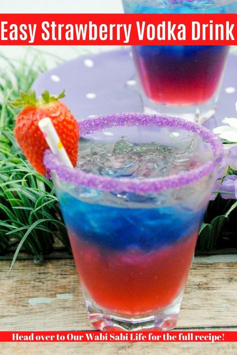 Our Easy Strawberry Vodka Drink features Cherry Vodka, Blue  Curacao, Strawberry Vodka, Grenadine, and Sprite. This fun cocktail is a great party drink! Blue Curacao Shots, Strawberry Vodka Drinks, Cat Cocktail, Vodka Drinks Easy, Vodka Blue, Cherry Vodka, Strawberry Vodka, Summer Drinks Alcohol, Strawberry Daiquiri