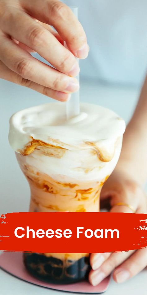 How to make cheese foam Homemade Milk Tea, Lychee Bubble Tea, Cheese Foam, Foam Recipe, Homemade Milk, Chinese Snacks, Cooking Stuff, Chinese Dessert, Tea Store