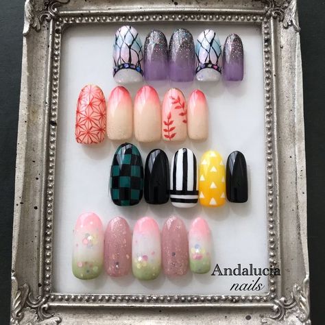 Nezuko Nails, Anime Nails Art, Anime Nail, Disney Acrylic Nails, Punk Nails, Anime Nails, Cute Acrylic Nail Designs, Pretty Nail Art Designs, Really Cute Nails