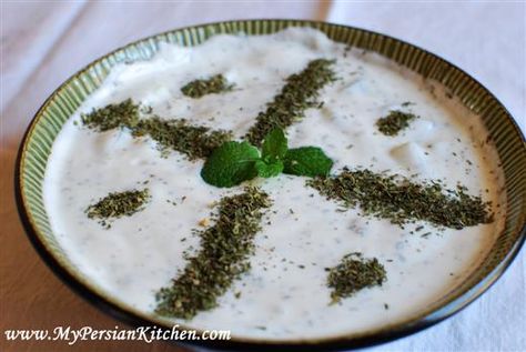 Persian Kitchen, Cucumber Dip, Iranian Recipes, Iranian Cuisine, White Mulberry, Cucumber Yogurt, Persian Cuisine, Iranian Food, Persian Cucumber