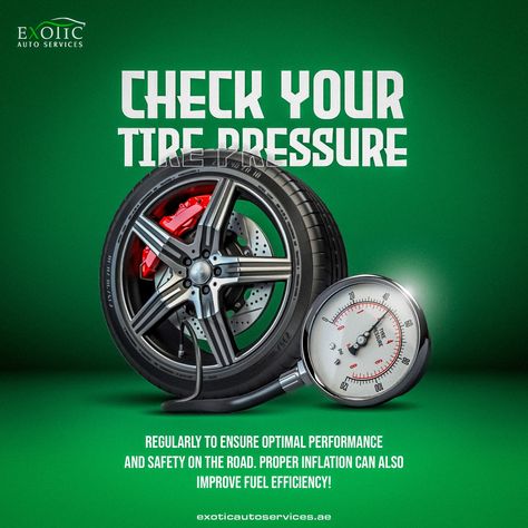 Check your tire pressure regularly to ensure optimal performance and safety on the road. Proper inflation can also improve fuel efficiency. #CarMaintenance #carrepair #autocare #exotic #abudhabi #uae Safety On The Road, Kumho Tires, Promotion Design, Social Media Branding Design, Media Branding, Marketing Poster, Sports Website, Car Fuel, Promotional Design