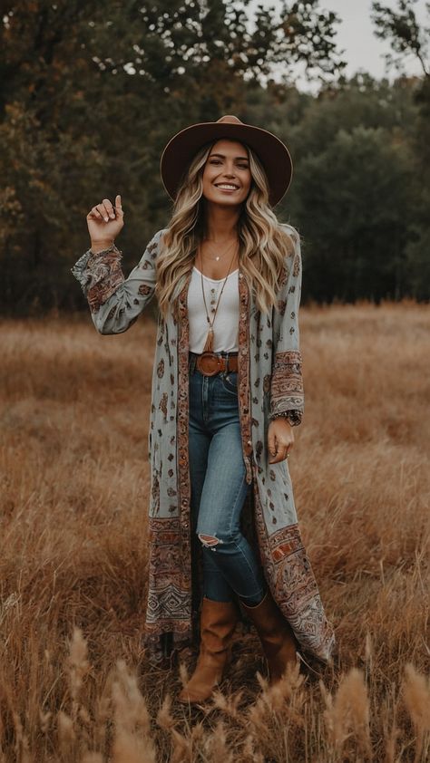 Discover the perfect Boho Fall Outfit inspiration for 2024 with a mix of Hippie Western Casual Midsize and Witchy elements This cute 2023 bohemian style is a nod to edgy women's fashion Get ideas for dark hippie bohemian looks that are effortlessly stylish and trendy Southwest Boho Outfits, Western Bohemian Outfits, Cold Weather Boho Outfits, Hippie Winter Outfits Bohemian, Boho Casual Outfits, Fall Boho Outfits, Western Outfits Fall, Bohemian Winter Outfits, Bohemian Fall Outfits