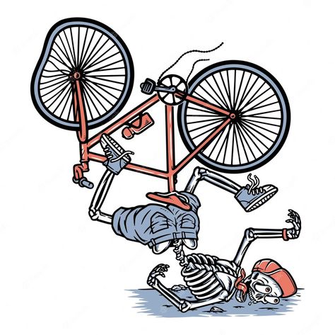 Premium Vector | A drawing of a bike with a man on it that has a skeleton on it. Bicycle Drawing, Bicycle Tattoo, Bike Illustration, Riding A Bicycle, Folding Bicycle, A Skeleton, The Skull, Bike Design, Graphic Design Portfolio