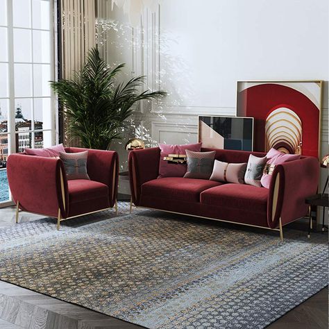 Red Sofa Living Room, Single Couch, Sofa Luxury, Luxury Bedroom Furniture, Blue Velvet Sofa, Red Couch, Velvet Lounge, Modern Sofa Living Room, Salon Suites