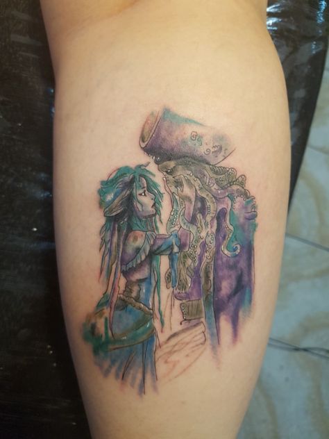 Davy Jones And Calypso Tattoo, Pirates Of The Carribean Tattoos, Davy Jones Tattoo, Calypso Tattoo, Davy Jones And Calypso, Pirates Of The Caribbean Tattoo, Black Pearl Ship, Hook Tattoos, Pearl Tattoo