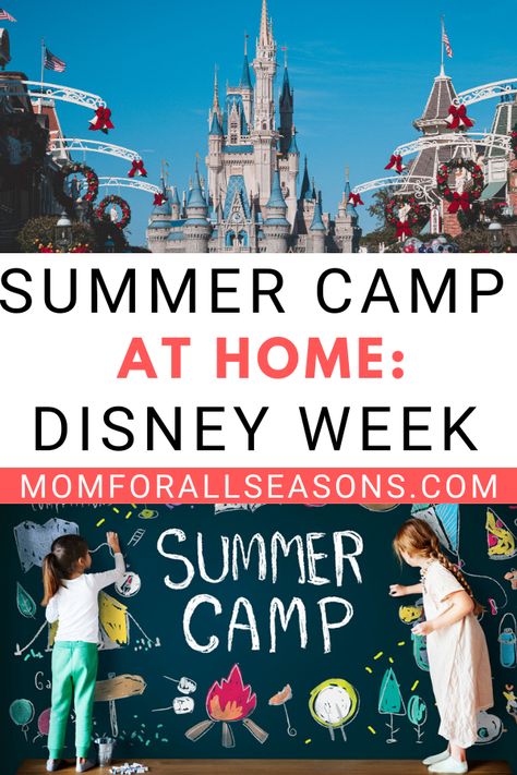 Have a little at-home summer fun with this Disney Summer Camp!  (aff) Disney Theme Day At School, Disney Week Summer Camp Activities, Disney Day At School, Disney Camp, Summer Camp For Kids, Summer Camp At Home, Camp At Home, Nanny Ideas, Camp Themes