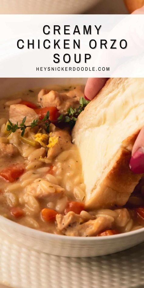 Creamy Chicken Orzo Soup Creamy Chicken Orzo Soup, Soup With Chicken Broth, Dutch Oven Soup Recipes, Creamy Chicken Orzo, Orzo Soup Recipes, Colorful Veggies, Great Dinner Recipes, Delicious Meal Prep, Raw Chicken Breast