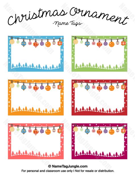 Free printable Christmas ornament name tags. The template can also be used for creating items like labels and place cards. Download the PDF at http://nametagjungle.com/name-tag/christmas-ornament/ Christmas Tag Templates, Tag Template Free, Christmas Printable Labels, Printable Christmas Ornaments, Printable Tags Template, Name Tag Templates, Christmas Name Tags, Xmas Treats, Tag Templates