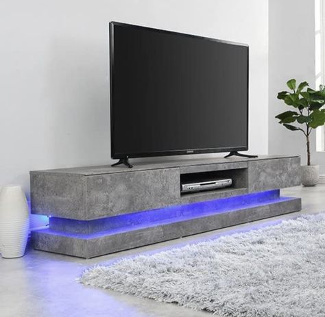 Step Wooden TV Stand In Concrete Effect With Multi LED Lighting #home #livingroomfurniture #furnituredesigns #furniture #livingroomdecorideas #decor #amazonaffiliatelink Concrete Tv Stand, Tv Stand Modern Design, Diy Furniture Tv Stand, Wooden Tv Unit, Wooden Tv Stand, Tv Stand With Led Lights, Modern Tv Unit Designs, Tv Stand Designs, Led Tv Stand