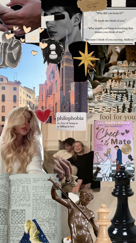 Check & mate #checkandmate #alihazwood #nolansawyer #nolanandmallory #bookshuffles #books #romance Check And Mate, Ali Hazelwood, Books Romance, Check Mate, Chess, Your Aesthetic, Romance, Energy, Collage