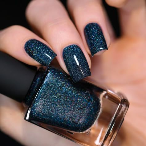 Midnight Sapphire, City Outline, Holo Nail Polish, Ilnp Nail Polish, Holographic Nail Polish, Blue Nail Designs, Blue Nail, Sparkle Nails, Colorful Nail Designs