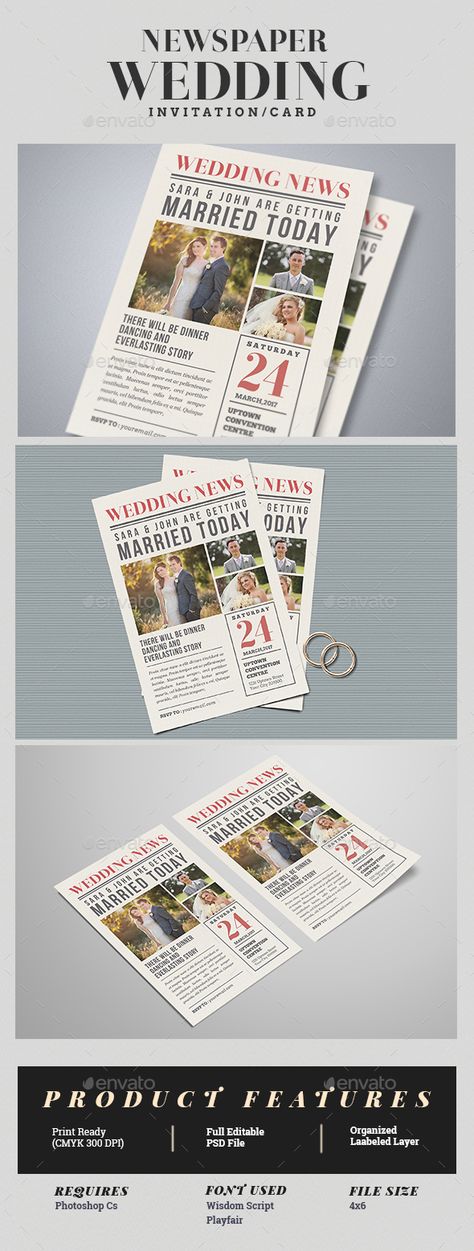 Newspaper Wedding Invitation Template PSD. Download here: https://graphicriver.net/item/newspaper-wedding-invitation/17351831?ref=ksioks Newspaper Wedding Invitations, Newspaper Wedding, Retro Wedding Invitations, Wedding Newspaper, Wedding News, Brunch Wedding, Retro Wedding, Fun Wedding Invitations, Wedding Invitation Design