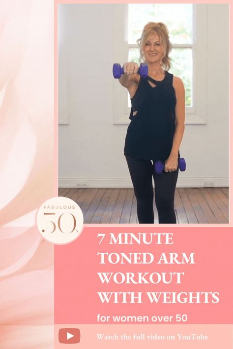 TONED ARM Workout Arm Workout Women With Weights Beginner, Arm Exercises For Women Over 50, Arm Weights For Women, Upper Arm Exercises For Women Over 50, Fabulous 50s Workout, Arm Excersises For Women At Home, Hand Weight Workout For Women, Exercise Over 50, Exercise With Weights