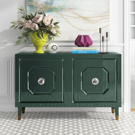 Etta Avenue™ Elisa Server | Wayfair Green Cabinet, Lacquered Sideboard, Inside Cabinets, Carved Doors, Media Cabinet, Buffet Cabinet, Online Furniture Shopping, Hooker Furniture, Wood Sideboard