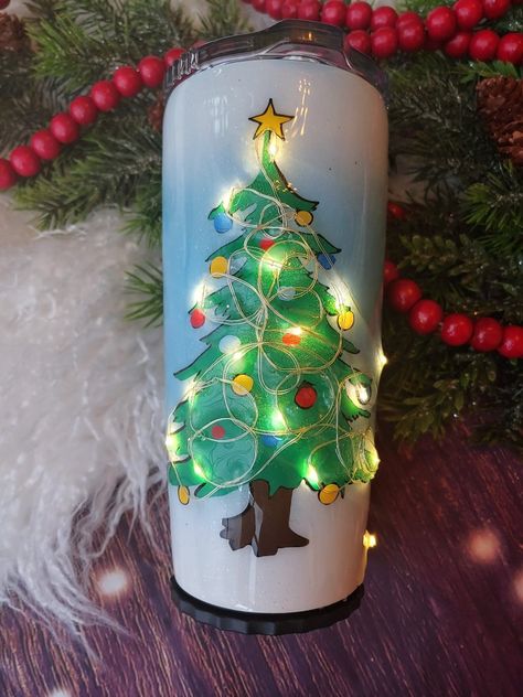 Christmas Lights Tumbler, Tumbler With Lights, 2023 Tumbler Ideas, Christmas Tumbler Cups, Christmas Tumbler Ideas, 3d Tumblers, Ink Tumblers, Tumbler Resin, Winter Decor Diy