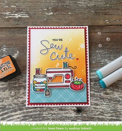 Sew Cute Lawn Fawn Design, Lawn Fawn Blog, Invite Ideas, Fawn Design, Lawn Fawn Stamps, Sewing Cards, Bun In The Oven, Lawn Fawn Cards, Pun Card