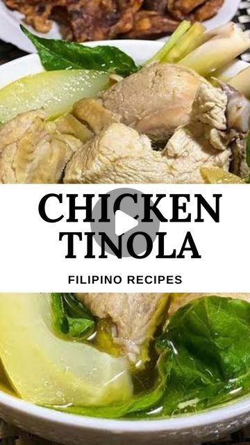 Filipino Recipes on Instagram: "Chicken Tinola, or Tinolang Manok by @bobbyg.eats 

Tasty, soothing, healing, comforting, and super simple. 

RECIPE
• 1/2 onion diced and whole garlic minced
• 2 tablespoons Ginger, grated
• 2 pounds chicken, I used thighs.
• 2 tablespoons fish sauce
• 2 tsp chicken bouillon
• 8 cups of broth, or water
• 1 large chayote sliced or cubed
• 1 bag of spinach.
• salt and pepper to taste
• Chili pepper for spicy heat

Instructions:
1. Sear and par-cook both sides of chicken, remove from pan. 
2. In a clean pot sear onions and garlic until translucent. 
3. Add chayote, water or broth, grated ginger, fish sauce, chili pepper. 
4. Add back seared chicken, and boil for about 20 minutes. Be careful not to over-boil chayote. 
5. Finally add spinach until. Enjoy as a si Tinolang Manok Recipe, Ginger Chicken Soup, Tinola, Soup For The Soul, Clean Pots, Chili Pepper, Filipino Recipes, Chicken Soup, Fish Sauce