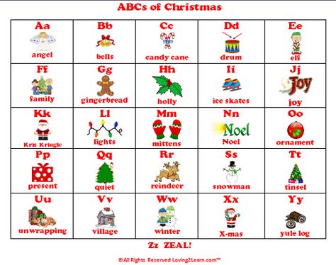 ABC's of Christmas: Printable Chart Abc Christmas Tree, Christmas Chart, Daycare Projects, Class Tree, Christmas Charts, Abc Chart, Kids Alphabet, Printable Chart, Abc For Kids