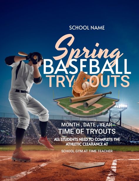 Spring baseball tryouts Online Ads, Flyer Design, Gym, Baseball, Design