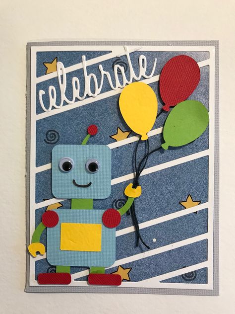 Robot Birthday Card Robot Cards Handmade, Folder Decorado, Robot Card, Birthday Verses For Cards, Card Making Kids, Baby Boy Cards, Homemade Birthday Cards, Birthday Cards For Boys, Masculine Birthday Cards