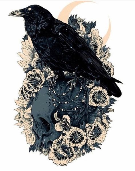 witchy-moon-lady:Its the witching hour by Sol Amstutz Rabe Tattoo, 16 Tattoo, Illustration Tattoo, Crow Tattoo, Raven Tattoo, Black Crow, 다크 판타지, Birds Tattoo, Trendy Tattoos