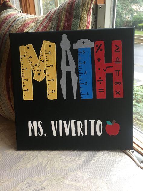 #MATH #teacher #handpainted Math Painting Ideas, Paintings For Teachers Gift Canvases, Canvas Painting For Teachers Gift, Math Teacher Gifts Diy, Math Teacher Gifts Diy Ideas, Teacher Canvas Painting Diy Gift Ideas, Painting For Teachers Gift, Teacher Art Ideas, Paintings For Teachers