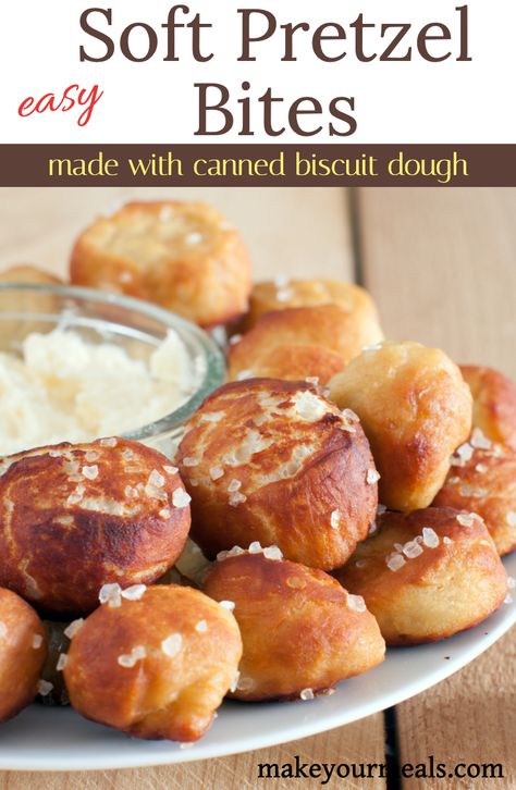 Soft Pretzel Recipe Easy, Easy Soft Pretzel Bites, Soft Pretzel Bites Recipe, Recipe Using Canned Biscuits, Pillsbury Biscuit Recipes, Pretzel Bites Recipe, Canned Biscuit, Soft Pretzel Bites, Pretzel Bites Recipes