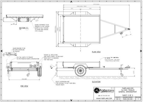 Build your own box trailer with these professionally designed and detailed box trailer plans. These easy to follow box trailer plans feature 17 pages of high quality, fully dimensioned PDF CAD drawings. Each drawing includes an itemised Bill of Materials (BoM) and a detailed cut list.  $36 at www.fabplans.com Trailer Drawing, Trailer Blueprints, Roda Gerobak, Custom Bbq Smokers, Bill Of Materials, Expedition Trailer, Box Trailer, Trailer Plans, Build Your Own Boat