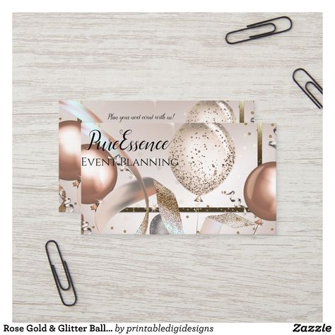 Rose Gold & Glitter Balloons Party Event Planner Business Card | Zazzle.com Gold Glitter Balloons, Event Planner Business, Event Planner Business Card, Glitter Balloons, Planner Business, Balloons Party, Rose Gold Glitter, Party Planner, Party Balloons