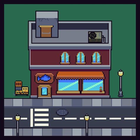 #seafood #restaurant #topdown #pixelart #pixel #art Seafood Restaurant, Top Down, Pixel Art, Seafood, Art Reference, Restaurant, Building, Art