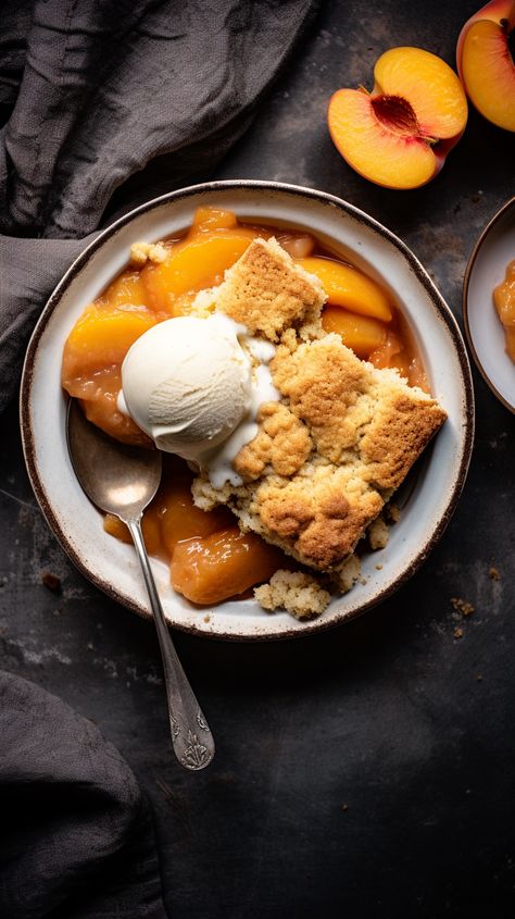 Peach Cobbler Photography, Peach Cobbler Aesthetic, Cobbler Aesthetic, Shu Qui, Peaches Aesthetic, Peach Cobbler Pie, Peach Dish, Stars Aesthetic, Cobbler Topping