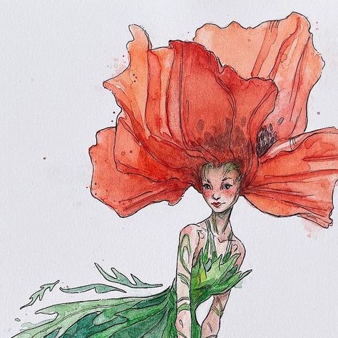 Poppy Fairy, Fairy Sketch, Fashion Illustration Collage, Fairy Drawings, Orange Painting, Fairy Illustration, Fantasy Drawings, Horse Drawings, Art Painting Gallery