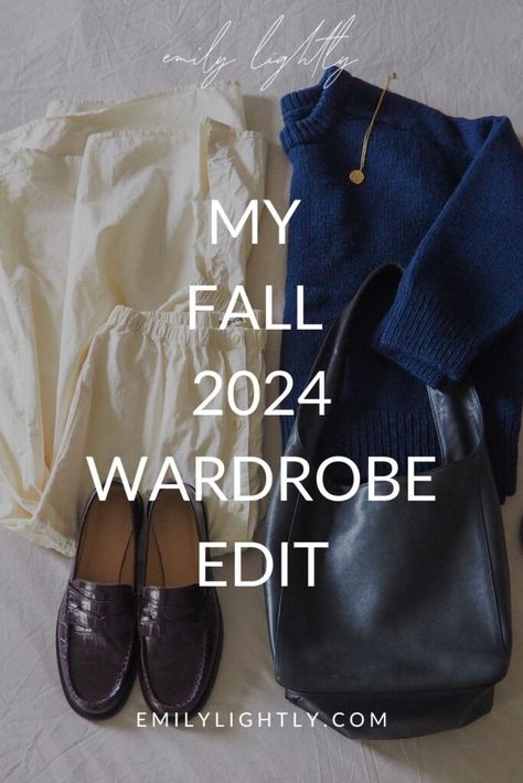 My 2024 Fall Wardrobe Edit Cozy Minimalist Outfit, Fall Minimalist Wardrobe, Emily Lightly, Minimalist Fashion Winter, 2023 Outfit Ideas, 10 Item Wardrobe, Classic Fall Style, Aesthetic Fall Outfit, Packing Wardrobe