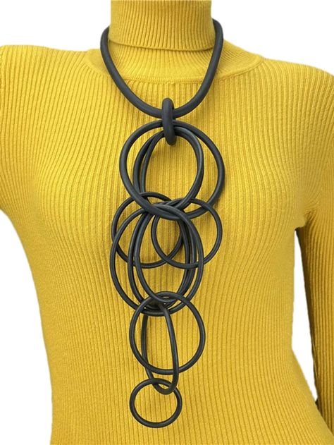 Material: Rubber Color: Black Style: Fashionable Details: Round Product Measurements in cm : Size Length one-size 50 Oversized Necklace, Leather Necklaces, Embellished Fashion, Chocker Necklace, Costume Necklaces, Long Necklaces, Denim Diy, Stylish Necklace, Chunky Necklace