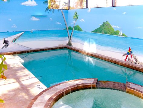 Pool Mural, Beach Huts Art, Sea Murals, Ocean Mural, Exterior Murals, Beach Wall Murals, Pool Paint, Beach Mural, Florida Pool